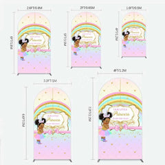 Lofaris Our Little Princess Baby Shower Arch Backdrop Rainbow and Gold Crowns Pink Background African American Girl Party Decor