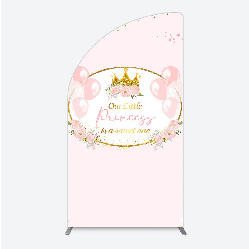 Lofaris Our Little Princess Baby Shower Half Moon Arch Backdrop Pink and Gold Royal Crown with Balloons Girl Party Photo Booth Decor