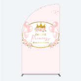 Lofaris Our Little Princess Baby Shower Half Moon Arch Backdrop Pink and Gold Royal Crown with Balloons Girl Party Photo Booth Decor