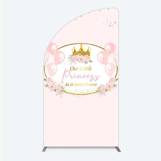 Lofaris Our Little Princess Baby Shower Half Moon Arch Backdrop Pink and Gold Royal Crown with Balloons Girl Party Photo Booth Decor
