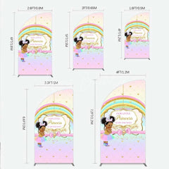 Lofaris Our Little Princess Baby Shower Half Moon Arch Backdrop Rainbow and Gold Crowns Pink Background African American Girl Party Decor