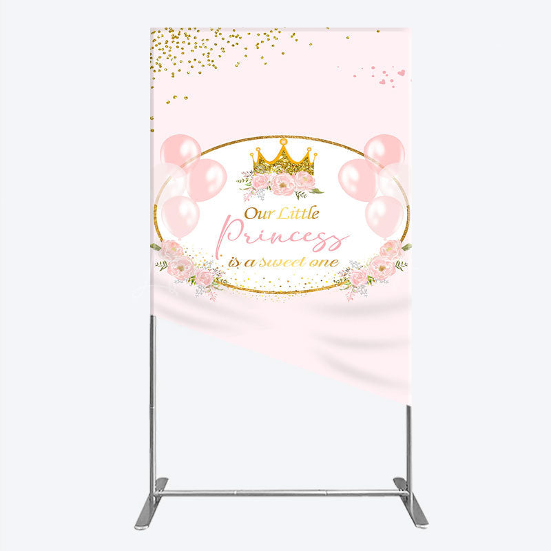 Lofaris Our Little Princess Baby Shower Rectangle Backdrop Pink and Gold Royal Crown with Balloons Girl Party Photo Booth Decor