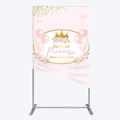 Lofaris Our Little Princess Baby Shower Rectangle Backdrop Pink and Gold Royal Crown with Balloons Girl Party Photo Booth Decor