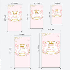 Lofaris Our Little Princess Baby Shower Rectangle Backdrop Pink and Gold Royal Crown with Balloons Girl Party Photo Booth Decor