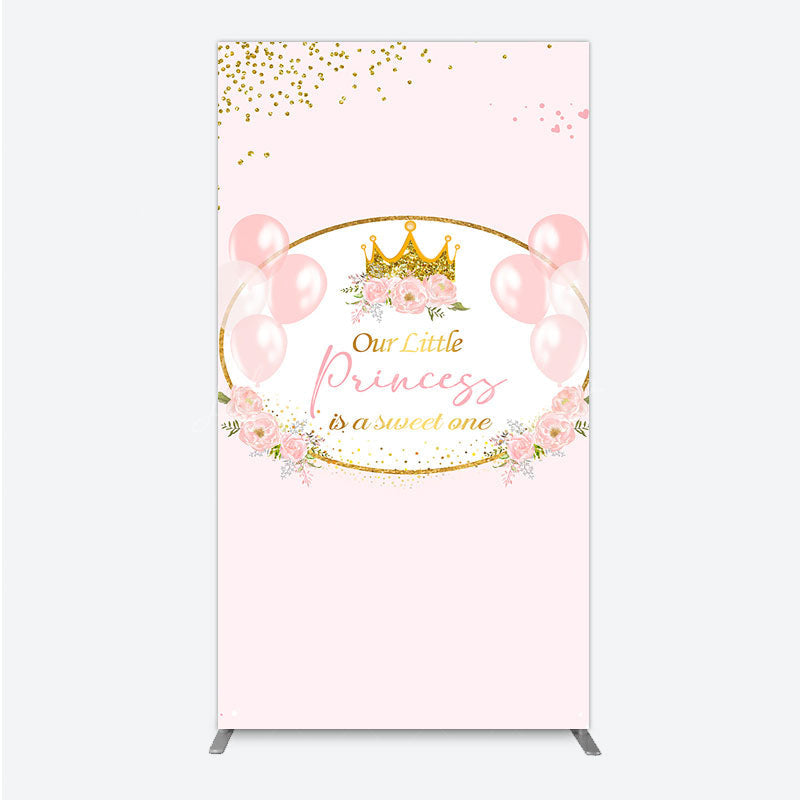 Lofaris Our Little Princess Baby Shower Rectangle Backdrop Pink and Gold Royal Crown with Balloons Girl Party Photo Booth Decor