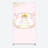 Lofaris Our Little Princess Baby Shower Rectangle Backdrop Pink and Gold Royal Crown with Balloons Girl Party Photo Booth Decor