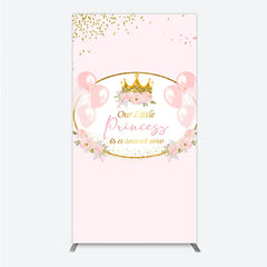 Lofaris Our Little Princess Baby Shower Rectangle Backdrop Pink and Gold Royal Crown with Balloons Girl Party Photo Booth Decor