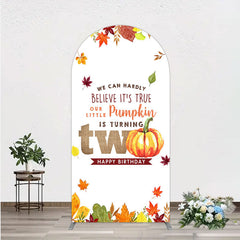 Lofaris Our Little Pumpkin is Turning Two Arch Backdrop Fall Autumn Leaves 2nd Birthday Rustic Party Photo Booth Decor