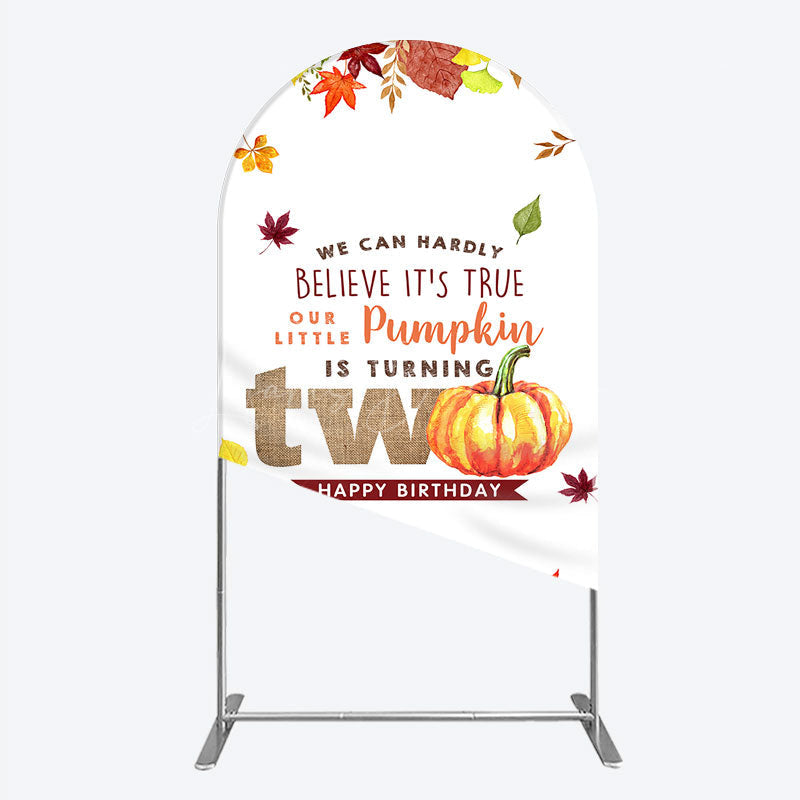 Lofaris Our Little Pumpkin is Turning Two Arch Backdrop Fall Autumn Leaves 2nd Birthday Rustic Party Photo Booth Decor