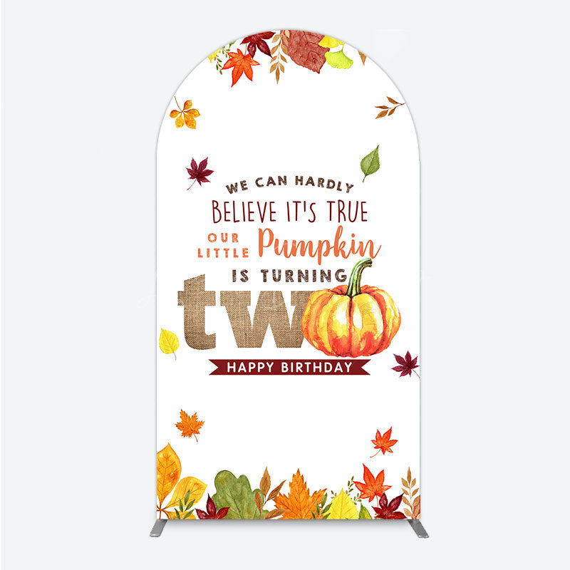 Lofaris Our Little Pumpkin is Turning Two Arch Backdrop Fall Autumn Leaves 2nd Birthday Rustic Party Photo Booth Decor