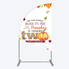 Lofaris Our Little Pumpkin is Turning Two Half Moon Arch Backdrop Fall Autumn Leaves 2nd Birthday Rustic Party Photo Booth Decor