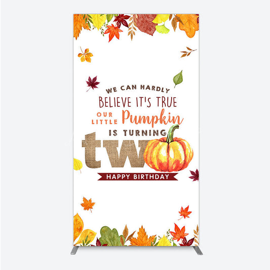 Lofaris Our Little Pumpkin is Turning Two Rectangle Backdrop Fall Autumn Leaves 2nd Birthday Rustic Party Photo Booth Decor