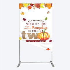 Lofaris Our Little Pumpkin is Turning Two Rectangle Backdrop Fall Autumn Leaves 2nd Birthday Rustic Party Photo Booth Decor