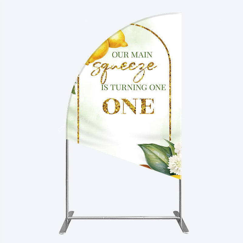 Lofaris Our Main Squeeze is Turning One Half Moon Arch Backdrop Lemon Themed First Birthday Summer Citrus Party Photo Prop