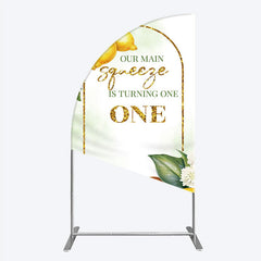 Lofaris Our Main Squeeze is Turning One Half Moon Arch Backdrop Lemon Themed First Birthday Summer Citrus Party Photo Prop