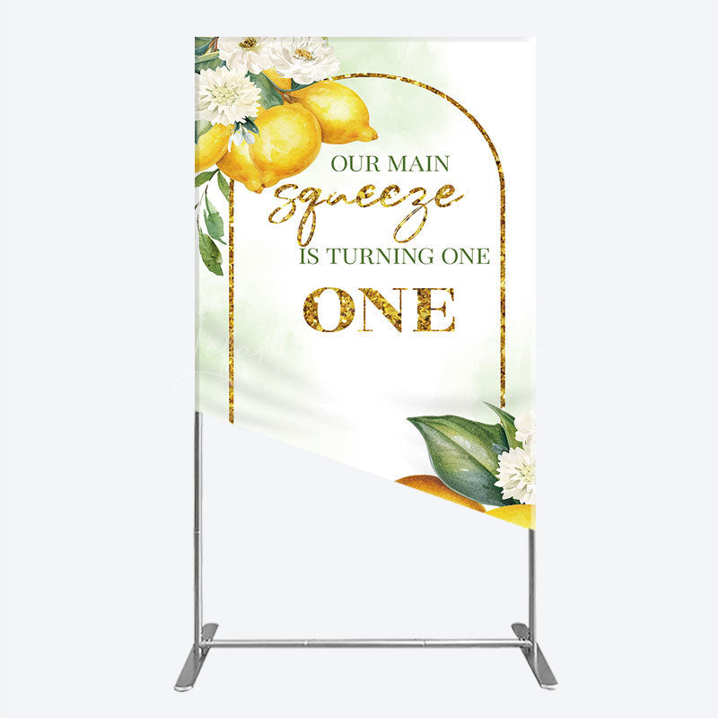 Lofaris Our Main Squeeze is Turning One Rectangle Backdrop Lemon Themed First Birthday Summer Citrus Party Photo Prop