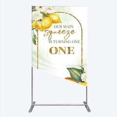 Lofaris Our Main Squeeze is Turning One Rectangle Backdrop Lemon Themed First Birthday Summer Citrus Party Photo Prop