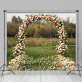 Lofaris Outdoor Floral Arch Grassland Wedding Photo Backdrop