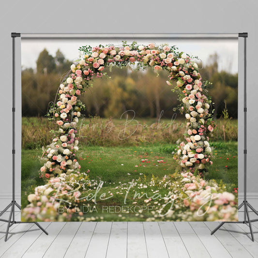 Lofaris Outdoor Floral Arch Grassland Wedding Photo Backdrop