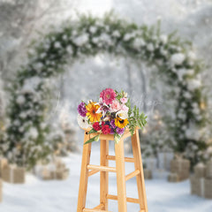 Lofaris Outdoor Green Arch Snowflake Winter Photo Backdrop