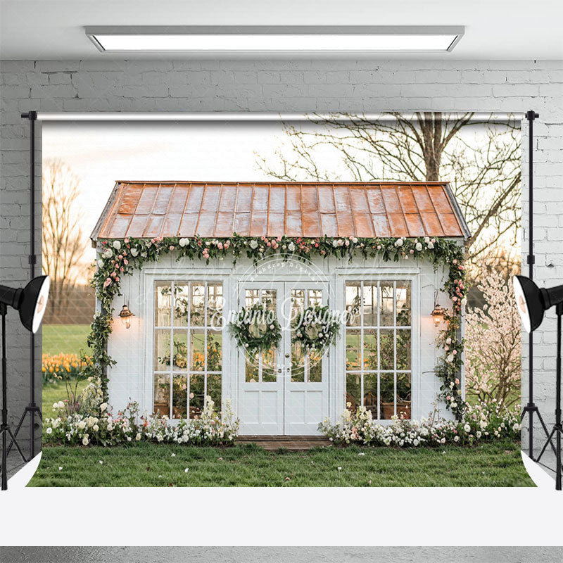 Lofaris Outdoor Lawn Cabin Wreath Green Spring Backdrop