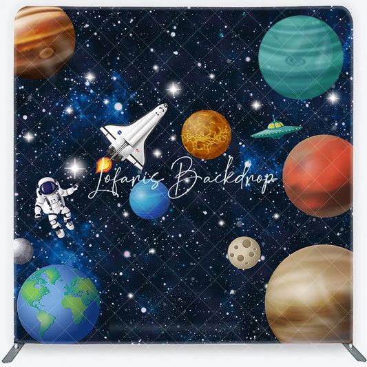 Lofaris Outer Space Astronaut and Planets Square Double-Sided Backdrop Galaxy Kids Birthday Party Photo Decor