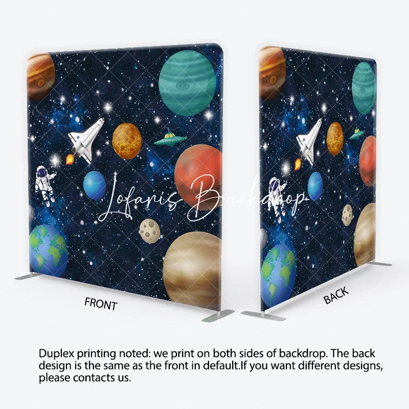 Lofaris Outer Space Astronaut and Planets Square Double-Sided Backdrop Galaxy Kids Birthday Party Photo Decor