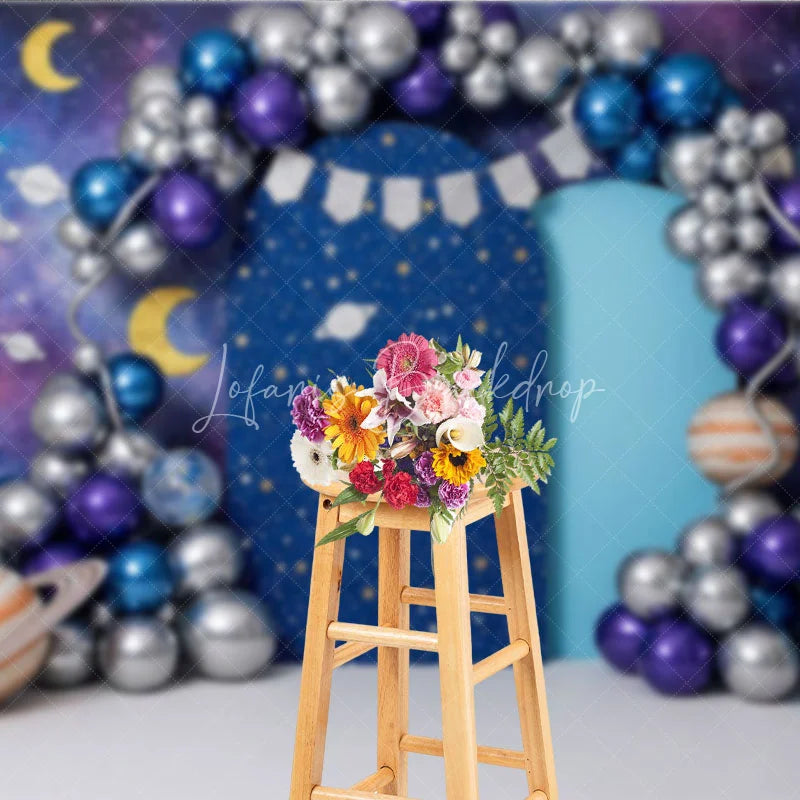Lofaris Outer Space Galaxy and Planets Backdrop Silver Purple Balloon Arch Astronaut Theme for Boy Birthday