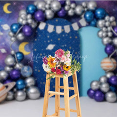 Lofaris Outer Space Galaxy and Planets Backdrop Silver Purple Balloon Arch Astronaut Theme for Boy Birthday