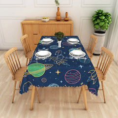 Lofaris Outer Space Planet Rectangle Tablecloth Cartoon Rocket Universe Table Cover Kids Birthday Party Decor