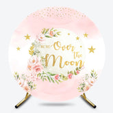 Lofaris Over The Moon Pink Gold Stars Floral Round Backdrop
