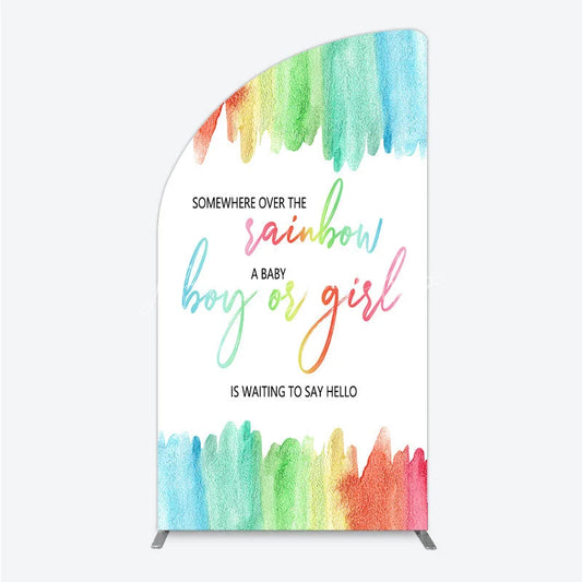 Lofaris Over The Rainbow Half Moon Arch Backdrop Watercolor Colorful Stripe Decoration Gender Reveal Background