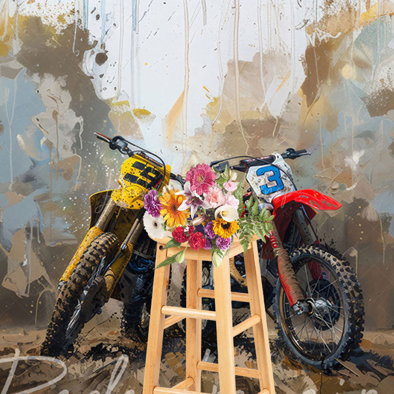 Lofaris Painted Abstract Muddy Dirt Bike Sport Photo Backdrop