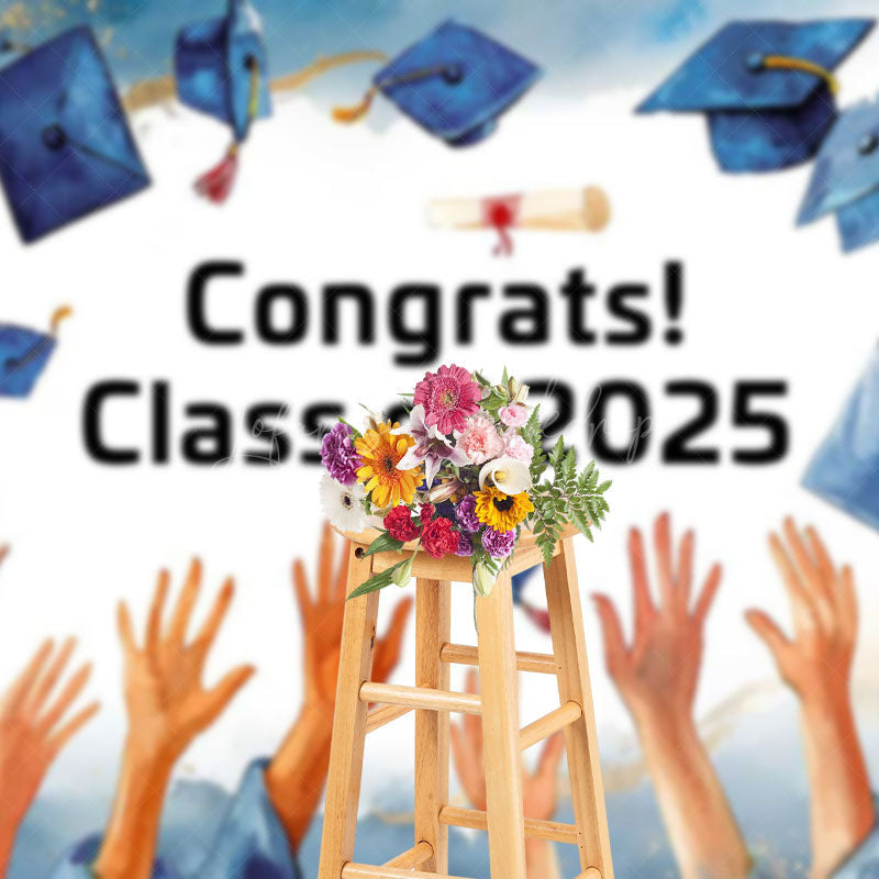Lofaris Painted Blue Cap Congrats Class of 2025 Grad Backdrop