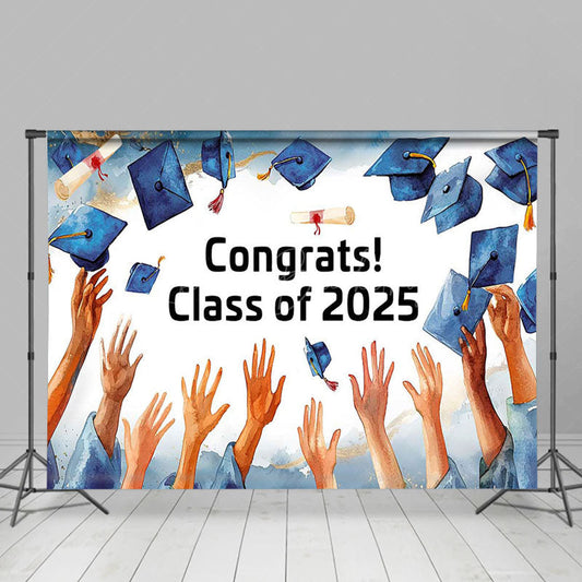Lofaris Painted Blue Cap Congrats Class of 2025 Grad Backdrop