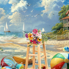 Lofaris Painted Blue Sky Sandy Beach Summer Photo Backdrop