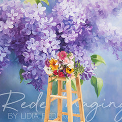 Lofaris Painted Blue Wall Soft Lilacs Floral Photo Backdrop