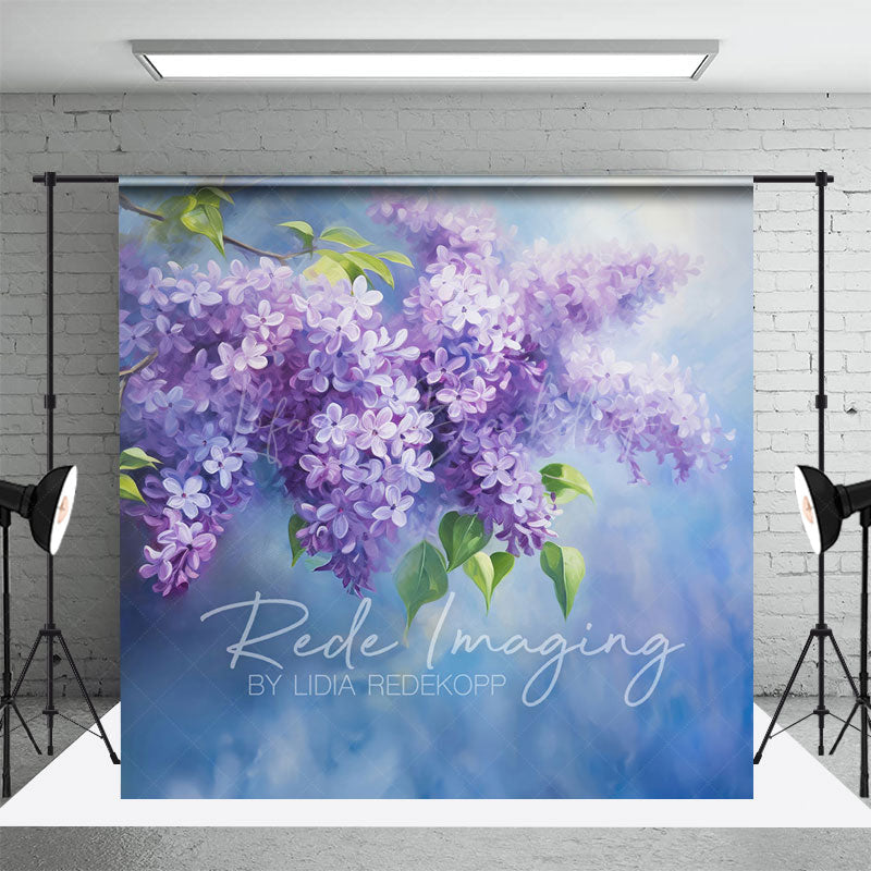 Lofaris Painted Blue Wall Soft Lilacs Floral Photo Backdrop