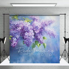 Lofaris Painted Blue Wall Soft Lilacs Floral Photo Backdrop