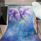 Lofaris Painted Blue Wall Soft Lilacs Floral Sweep Backdrop