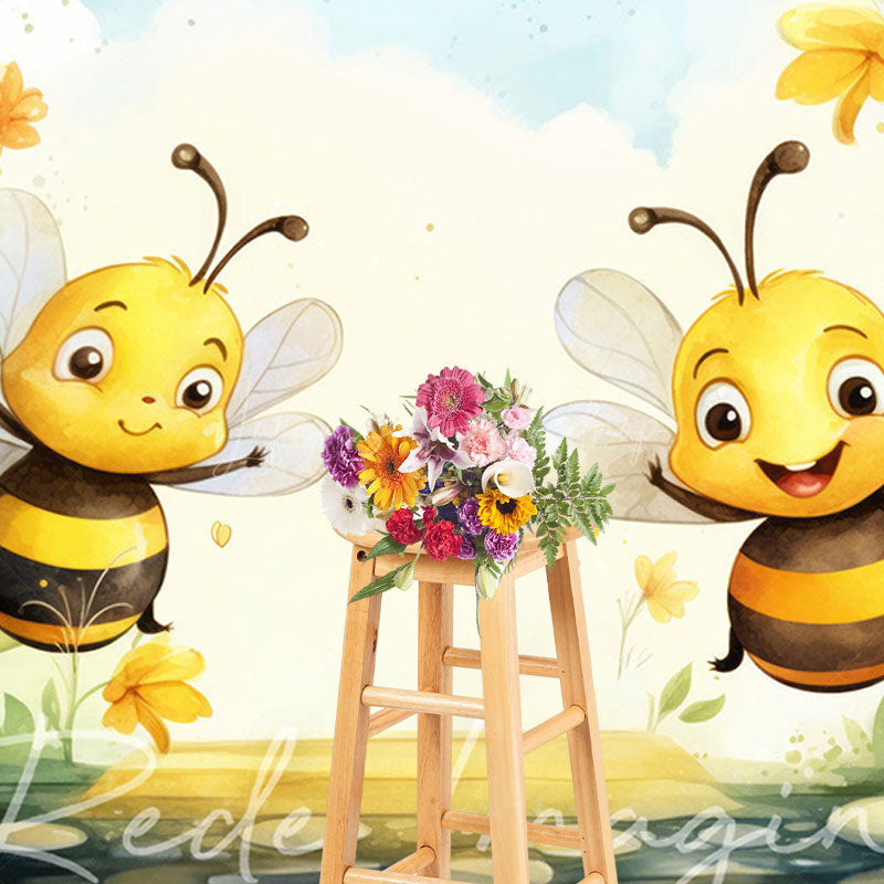 Lofaris Painted Bumblebees Daffodils Cake Smash Backdrop