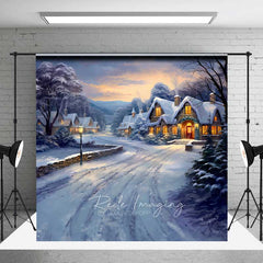 Lofaris Painted Christmas Village Photography Backdrop Snowy Cottages at Sunset Winter Wonderland Holiday Photo Prop