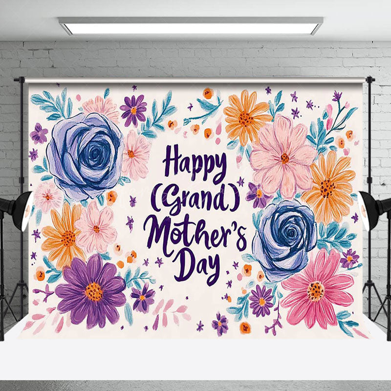 Lofaris Painted Colored Floral Happy Mothers Day Backdrop