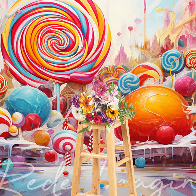 Lofaris Painted Colorful Candyland Cake Smash Photo Backdrop