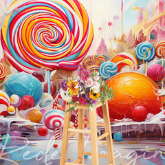 Lofaris Painted Colorful Candyland Cake Smash Photo Backdrop