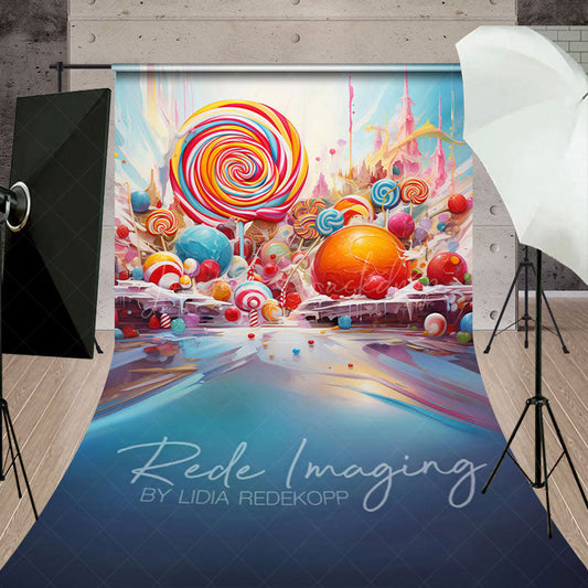 Lofaris Painted Colorful Candyland Cake Smash Sweep Backdrop