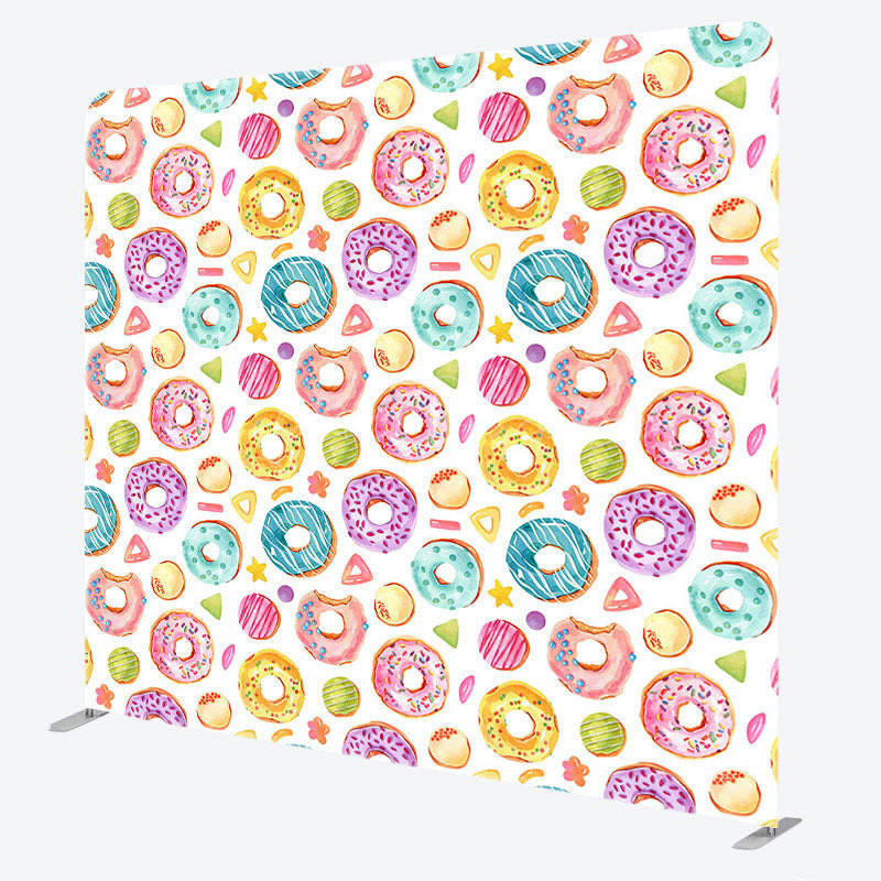 Lofaris Painted Colorful Donuts Birthday Pillow Case Backdrop