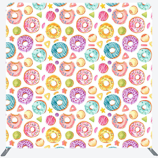 Lofaris Painted Colorful Donuts Birthday Pillow Case Backdrop