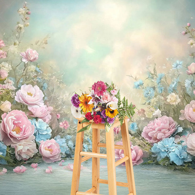Lofaris Painted Colorful Pastel Florals Photography Backdrop