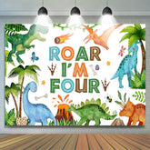 Lofaris Painted Dinosaur Forest Roar Im Four Birthday Backdrop